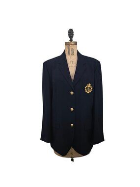 Lauren Ralph Lauren Navy Blazer 100% Wool Gold Crown Crest 14